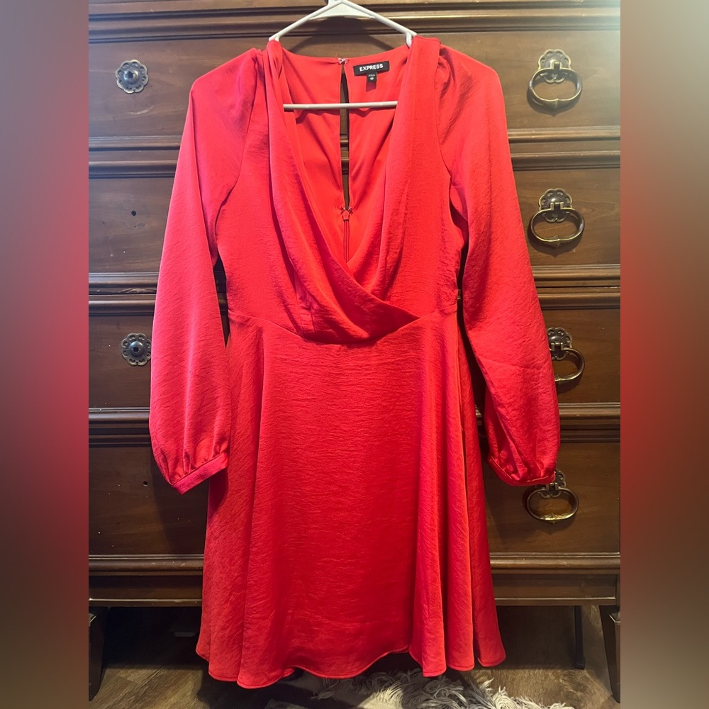 Red Satin Mini Wrap Dress